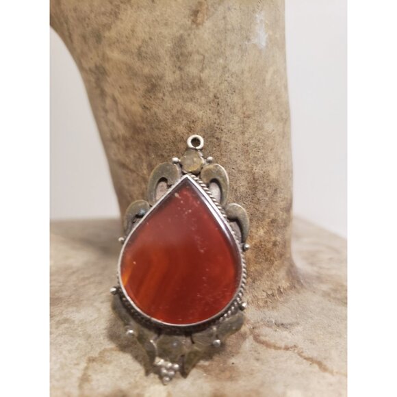 Tear Drop Silver Pendant with Red Gemstone Framed Red Teardrop i - Picture 10 of 10